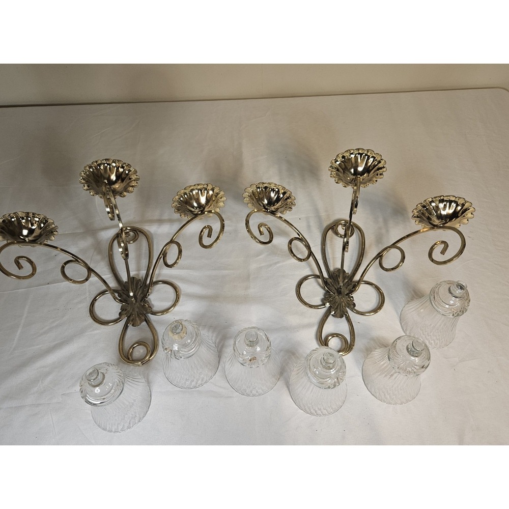 Vintage Brass Candles Holder Triple Arm Wall Hanging Candle Holder Set Of 2